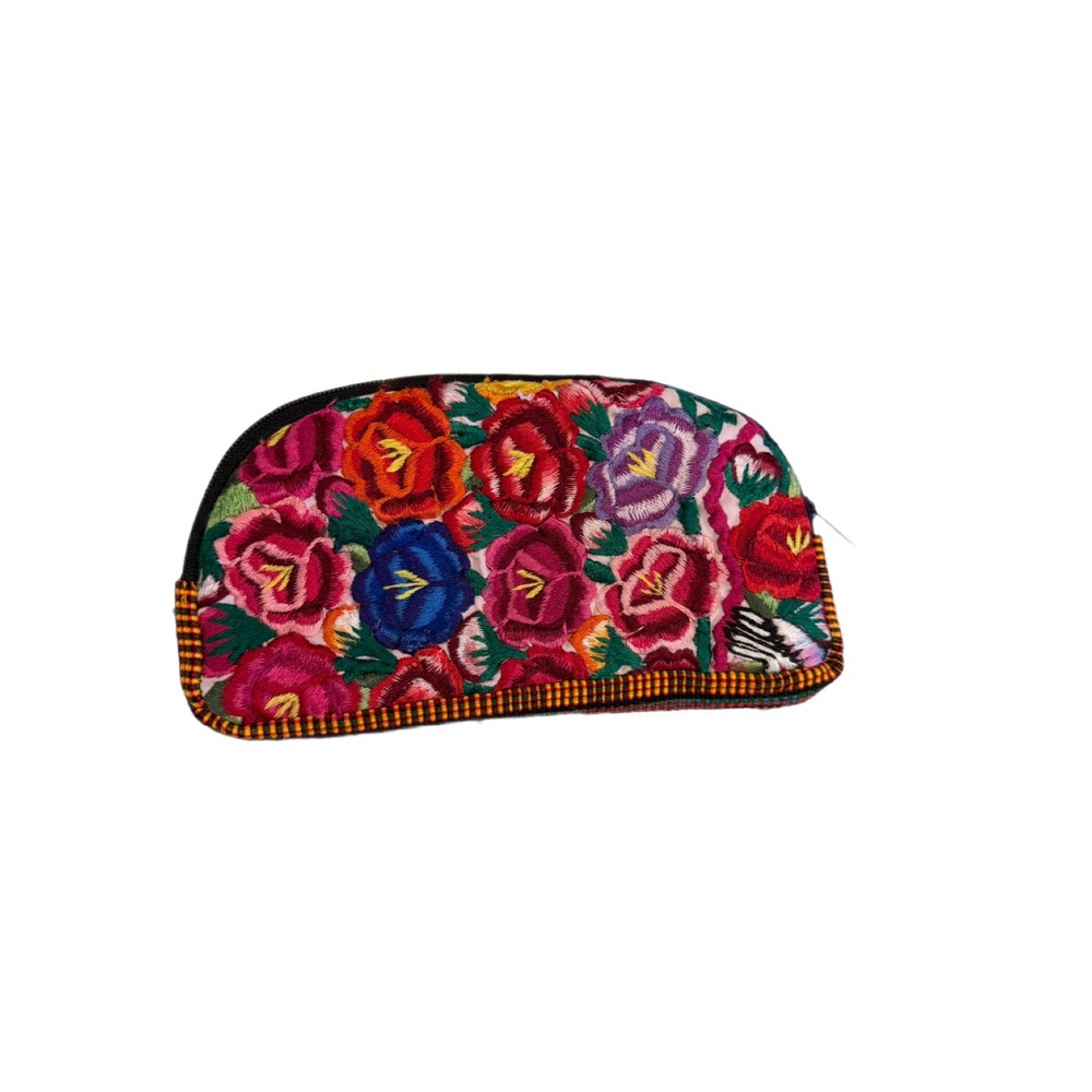 VTG Mexican Hand-Embroidered Floral Artisanal Pouch Cosmetic Clutch Pencil Woven